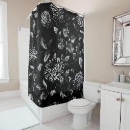 Black White Modern  Giant Floral Toile Douchegordijn