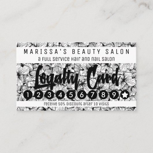 Black White Modern Hand Drawn Flowers Loyalty (Voorkant)