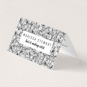 Black White Modern Hand Drawn Flowers Social Media Visitekaartje