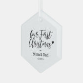 Black & White Modern Heart Mam Pap Eerste Kerstmis Glas Ornament (Voorkant links)