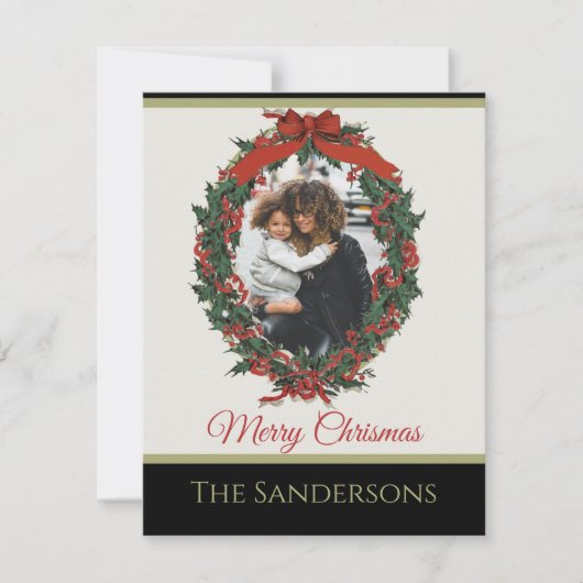Black White Modern Holiday Foto Wreated Kerstmis (Voorkant)