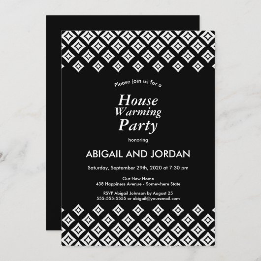 Black White Modern Housewarming Party Kaart (Voorkant / Achterkant)
