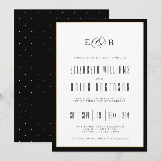 Black | White Modern | huwelijksuitnodiging Kaart (Voorkant / Achterkant)