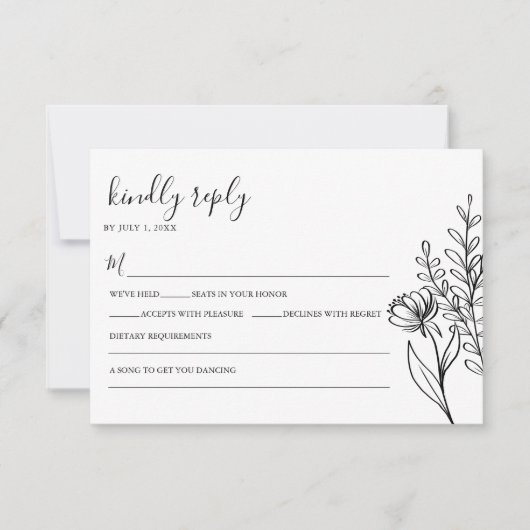Black White Modern minimalist Wedding Elegant RSVP Kaartje (Voorkant)