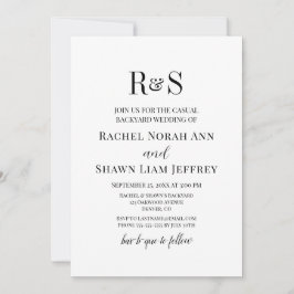 Black & White Modern Monogram Backyard Wedding Kaart