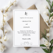 Black white modern monogram diamonds wedding kaart