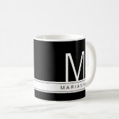 Black White Modern Monogram Simple Name Initiaal Koffiemok (Voorkant rechts)