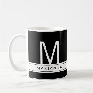Black White Modern Monogram Simple Name Initiaal Koffiemok