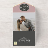 Black White Modern Monogram Weddenschap All In One Uitnodiging (Buitenkant)