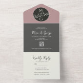 Black White Modern Monogram Weddenschap All In One Uitnodiging (Binnen)