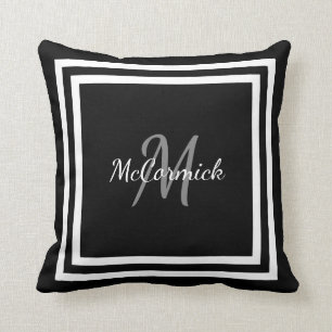 Black White Modern Monogrammed Pillow Kussen