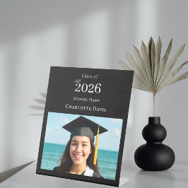 Black white modern photo Graduation party welcome Reclamebord Met Voetstuk