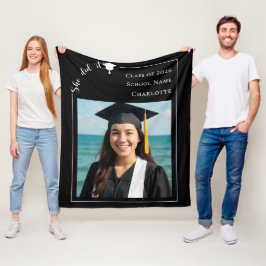 Black white modern photo Graduation she did it Fleece Deken