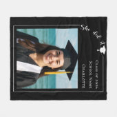 Black white modern photo Graduation she did it Fleece Deken (Voorkant (Horizontaal))