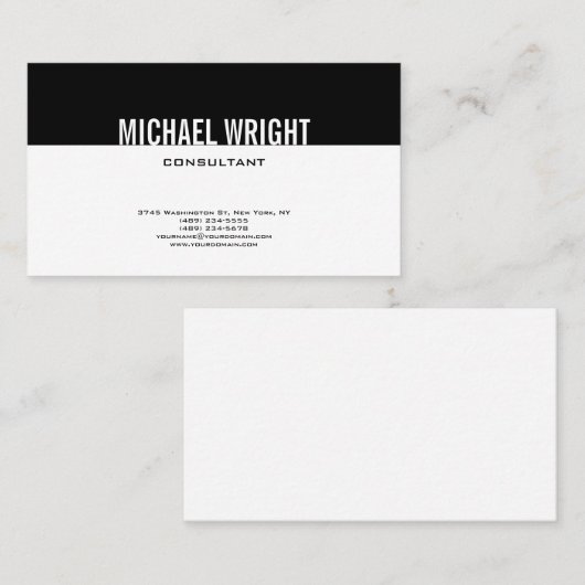 Black White Modern Plain Simple Minimalist Visitekaartje (Voorkant / Achterkant)