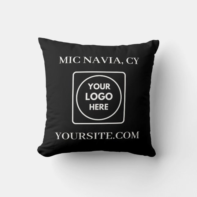 Black White Modern Rectangular Logo Throw Pillow Kussen (Voorkant)