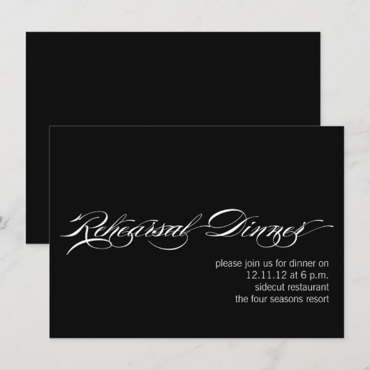 Black White Modern Rehearsal Dinner Invitation Kaart (Voorkant / Achterkant)