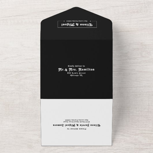 Black white Modern retro script Wedding All In One Uitnodiging (Buitenkant)