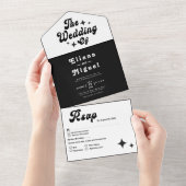 Black white Modern retro script Wedding All In One Uitnodiging (Afscheurbaar)