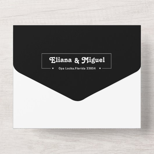 Black white Modern  retro script Wedding All In One Uitnodiging (Achterkant)