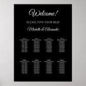 Black white modern script wedding seating chart poster (Voorkant)