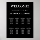 Black white modern simple wedding seating chart poster (Voorkant)
