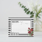 Black | White Modern Stripes Bloemen Recept Kaart (Staand voorkant)