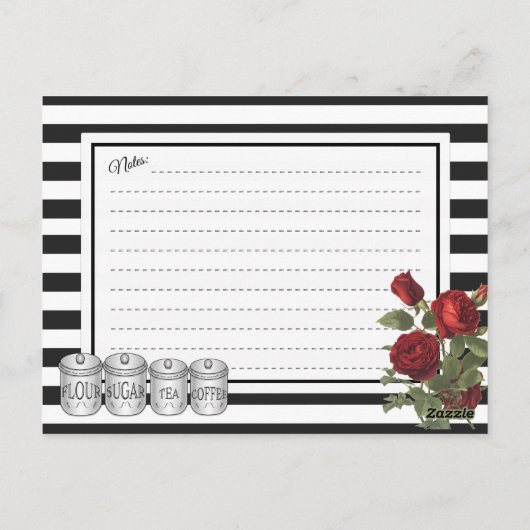Black | White Modern Stripes Bloemen Recept Kaart (Achterkant)