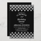 Black White Modern Surprise 21st Birthday Dinner Kaart (Voorkant / Achterkant)