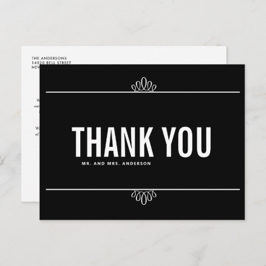 Black White Modern Typografie Dank je Briefkaart (Voorkant / Achterkant)