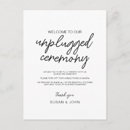 Black & White Modern Unplugged Wedding Sign  Briefkaart