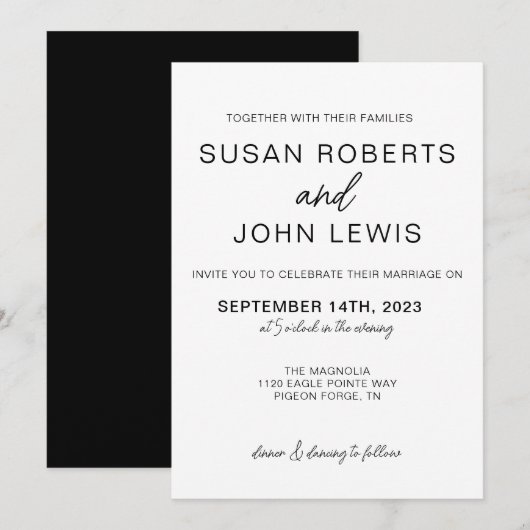 Black & White Modern Wedding Invitation  (Voorkant / Achterkant)