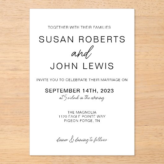 Black & White Modern Wedding Invitation  Acryl Uitnodigingen (Voorkant)