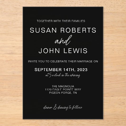 Black & White Modern Wedding Invitation  Acryl Uitnodigingen (Voorkant)