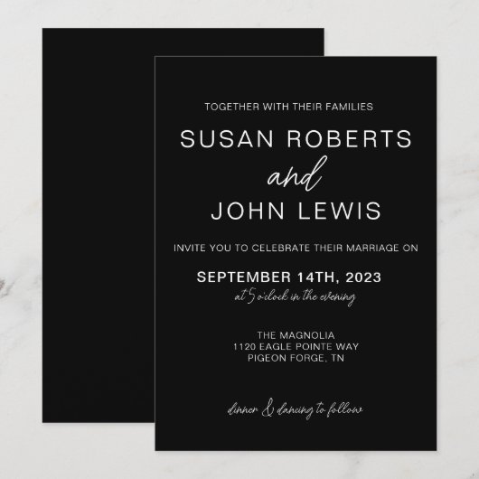 Black & White Modern Wedding Invitation  Kaart (Voorkant / Achterkant)