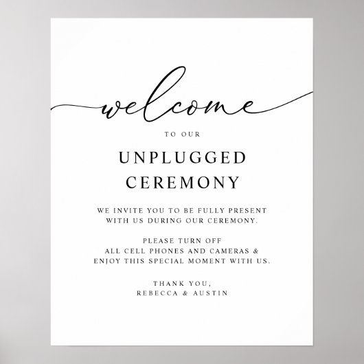 Black & White Modern Wedding Unplugged Ceremonie Poster (Voorkant)