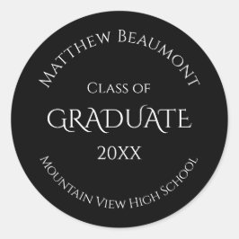 Black & White Moderne Typografie Afstudeerfeest Ronde Sticker