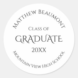 Black & White Moderne Typografie Afstudeerfeest Ronde Sticker