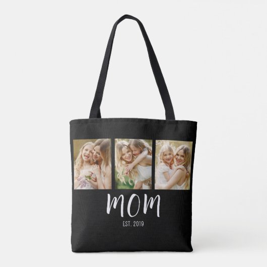 Black White Mom Established Script 3 Photo Elegant Tote Bag (Achterkant)