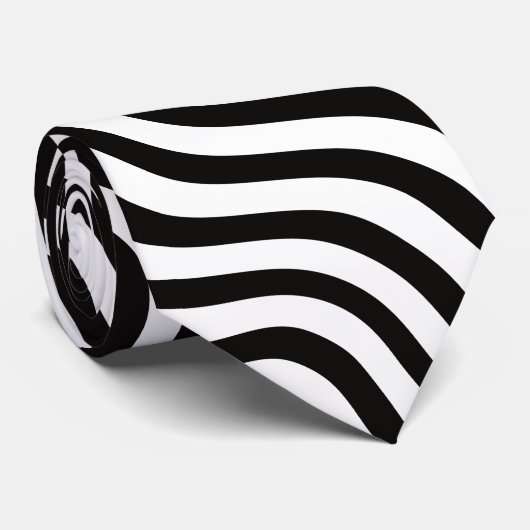 Black White Monochrome Wavy Striped Stropdas (Opgerold)