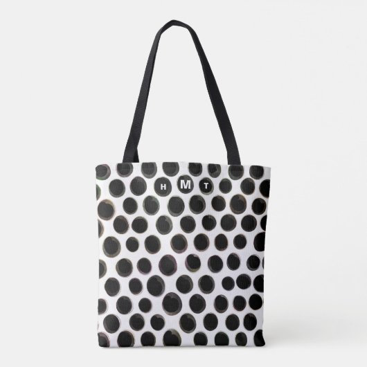 Black White Monogram Abstract Stip Pattern Tote Bag (Achterkant)