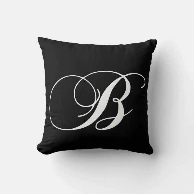 Black White Monogram B Designer Monogrammed Pillow Kussen (Voorkant)