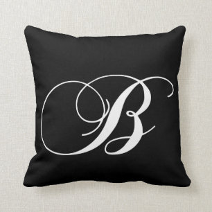 Black White Monogram B Designer Monogrammed Pillow Kussen