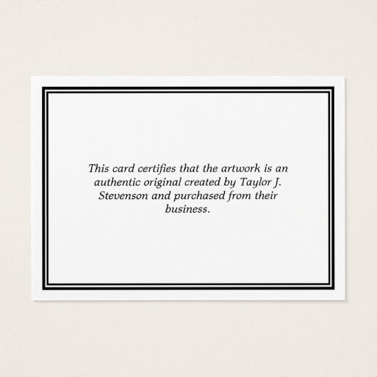 Black White Monogram Certificate of Authenticity Visitekaartje (Achterkant)