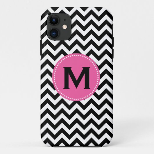 Black White Monogram Chevron Pattern Case-Mate iPhone Case (Achterkant)
