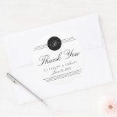 Black White Monogram Circle Bedankt Stickers (Envelop)