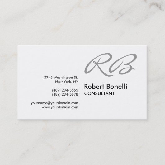 Black White Monogram Consultant Visitekaartje (Voorkant)