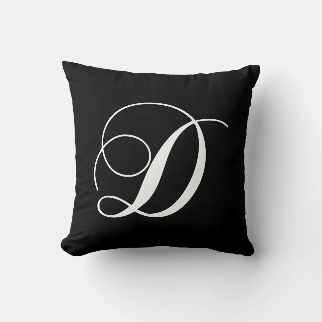 Black White Monogram D Designer Monogrammed Pillow Kussen (Voorkant)