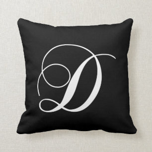 Black White Monogram D Designer Monogrammed Pillow Kussen