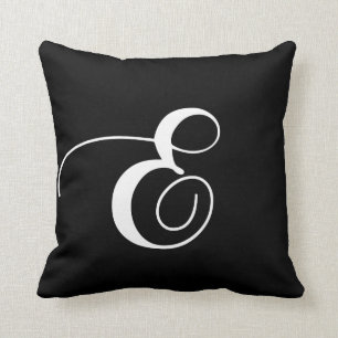 Black White Monogram E Designer Monogrammed Pillow Kussen